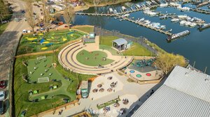 Billing Aquadrome - The Venue and the Amphitheatre over look the boats moored up.