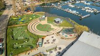 Billing Aquadrome - The Venue and the Amphitheatre over look the boats moored up.