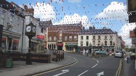 Bunting, in St John's Street, Ashbourne (© © Copyright Roger Cornfoot (http://www.geograph.org.uk/profile/8800) and licensed for reuse (http://www.geograph.org.uk/reuse.php?id=1409114) under this Creative Commons Licence (https://creativecommons.org/licenses/by-sa/2.0/).)