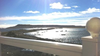 The stunning view overlooking Portland Harbour, the Fleet Lagoon and Chesil Beach