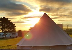 Holidays in Padstow, Cornwall - Tent field at sunrise, Atlantic Bays Holiday Park