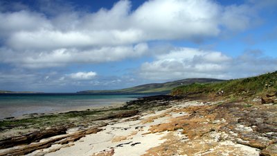 Beach near Evie in Orkney in summer close to the certificated location caravan park