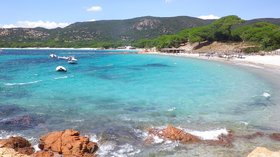 Corsica's plage; Plage de Palombaggia (Corse du sud) (© By Freddy DENEUX (Own work) [CC BY-SA 3.0 (http://creativecommons.org/licenses/by-sa/3.0)], via Wikimedia Commons (original photo: https://commons.wikimedia.org/wiki/File:Plage_de_Palombaggia_(Corse_du_sud).jpg))